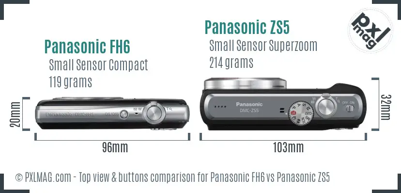 Panasonic FH6 vs Panasonic ZS5 top view buttons comparison