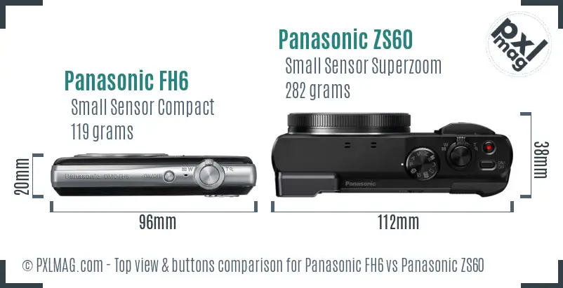 Panasonic FH6 vs Panasonic ZS60 top view buttons comparison