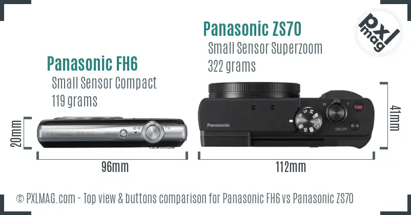 Panasonic FH6 vs Panasonic ZS70 top view buttons comparison