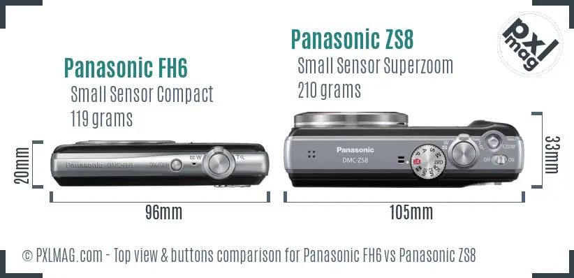 Panasonic FH6 vs Panasonic ZS8 top view buttons comparison