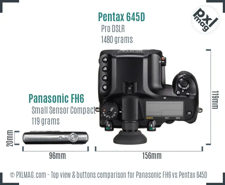 Panasonic FH6 vs Pentax 645D top view buttons comparison