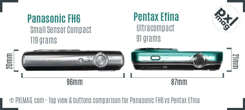 Panasonic FH6 vs Pentax Efina top view buttons comparison