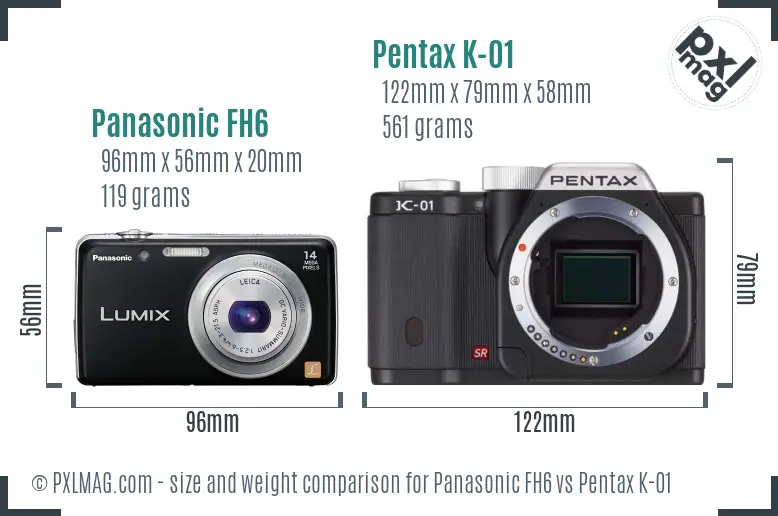 Panasonic FH6 vs Pentax K-01 size comparison