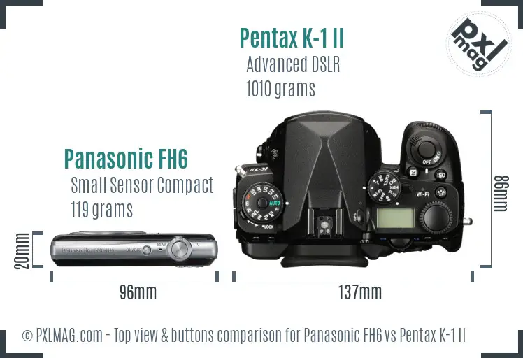 Panasonic FH6 vs Pentax K-1 II top view buttons comparison