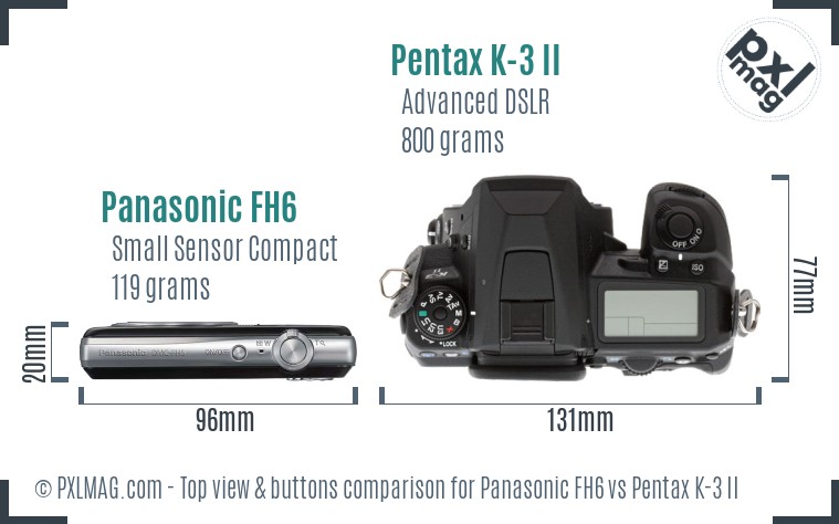 Panasonic FH6 vs Pentax K-3 II top view buttons comparison