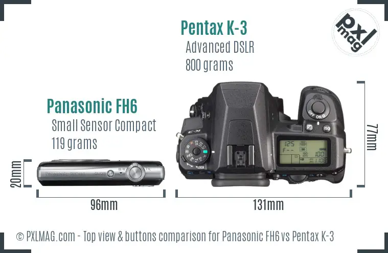 Panasonic FH6 vs Pentax K-3 top view buttons comparison