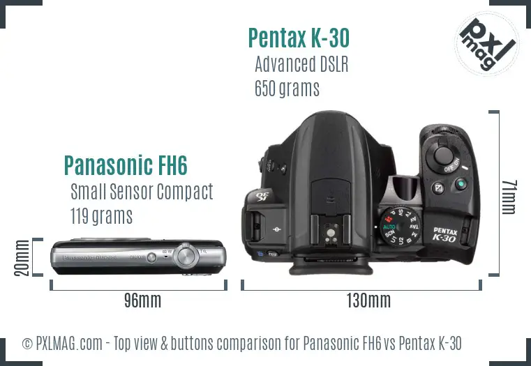 Panasonic FH6 vs Pentax K-30 top view buttons comparison