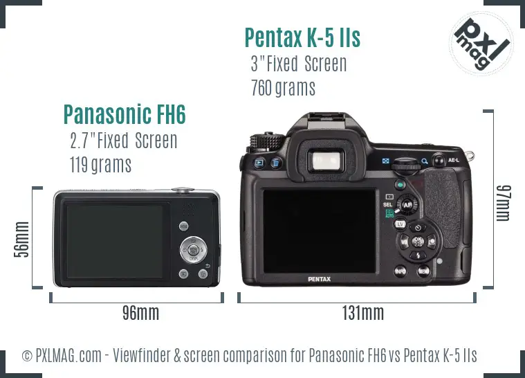 Panasonic FH6 vs Pentax K-5 IIs Screen and Viewfinder comparison