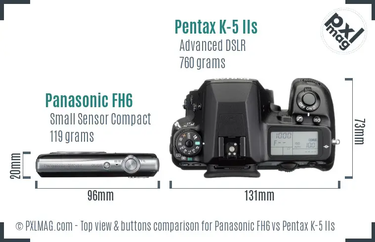 Panasonic FH6 vs Pentax K-5 IIs top view buttons comparison