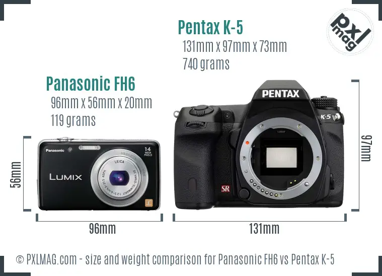 Panasonic FH6 vs Pentax K-5 size comparison