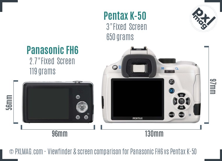 Panasonic FH6 vs Pentax K-50 Screen and Viewfinder comparison