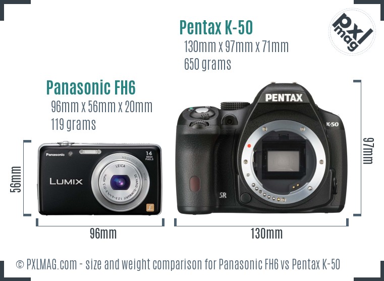 Panasonic FH6 vs Pentax K-50 size comparison