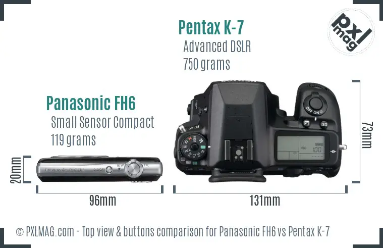 Panasonic FH6 vs Pentax K-7 top view buttons comparison