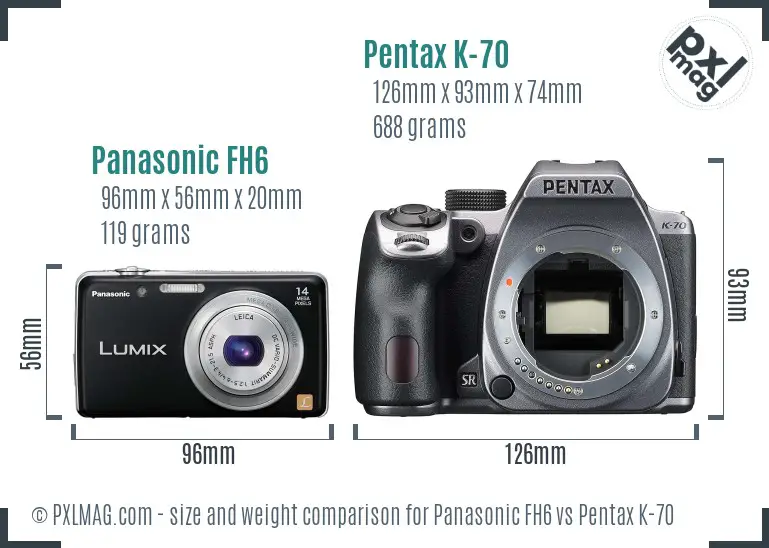 Panasonic FH6 vs Pentax K-70 size comparison