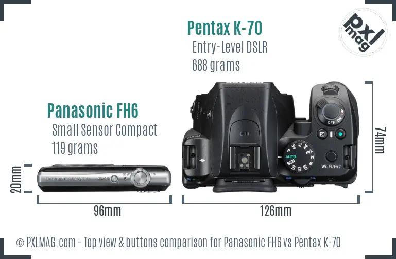 Panasonic FH6 vs Pentax K-70 top view buttons comparison