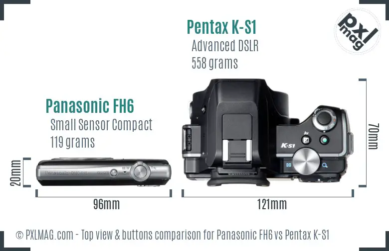 Panasonic FH6 vs Pentax K-S1 top view buttons comparison