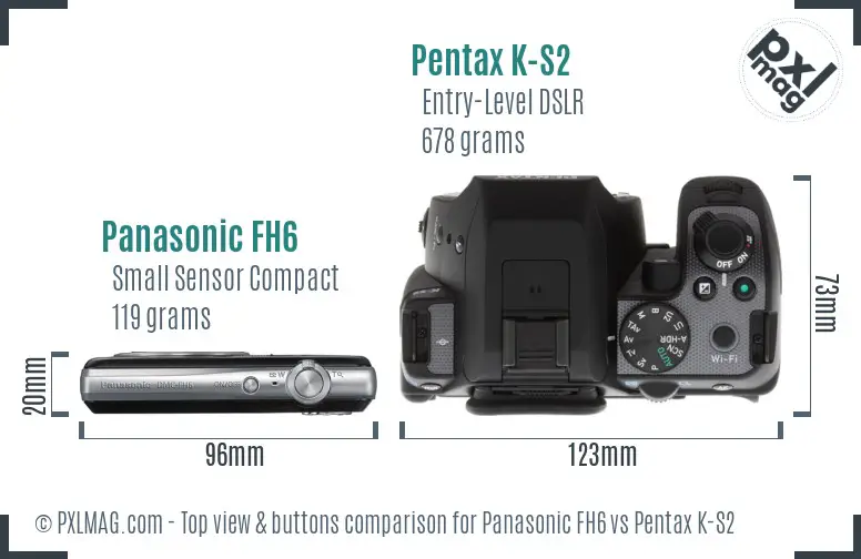 Panasonic FH6 vs Pentax K-S2 top view buttons comparison