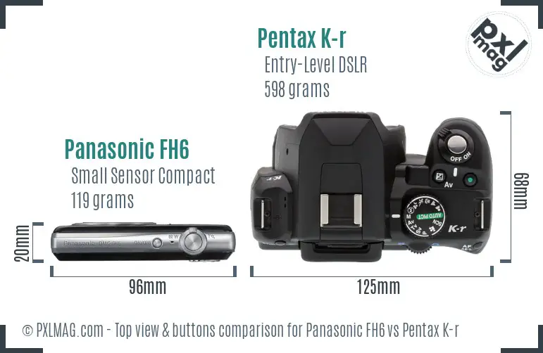 Panasonic FH6 vs Pentax K-r top view buttons comparison