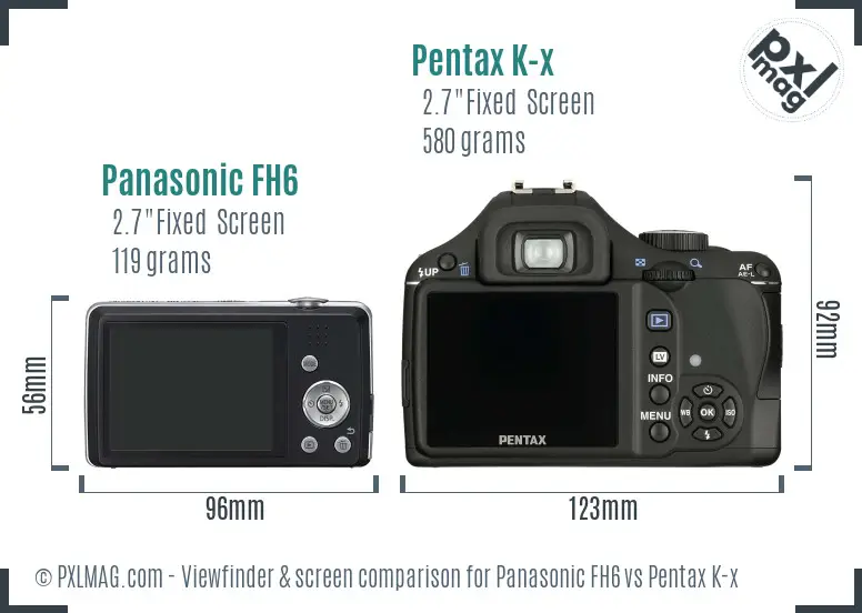 Panasonic FH6 vs Pentax K-x Screen and Viewfinder comparison