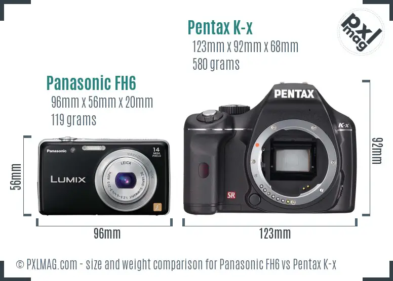 Panasonic FH6 vs Pentax K-x size comparison