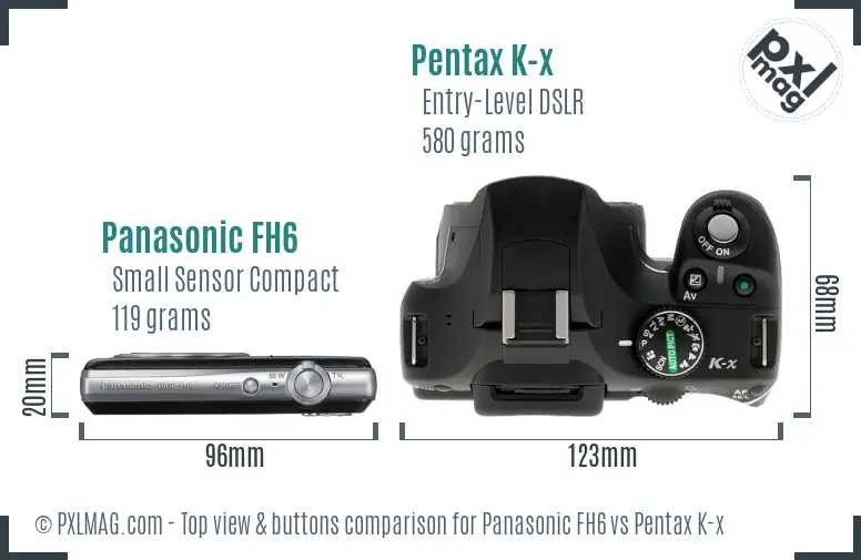 Panasonic FH6 vs Pentax K-x top view buttons comparison