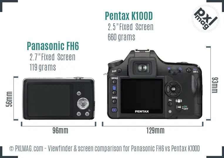 Panasonic FH6 vs Pentax K100D Screen and Viewfinder comparison Panasonic FH6 vs Pentax K100D Screen and Viewfinder comparison