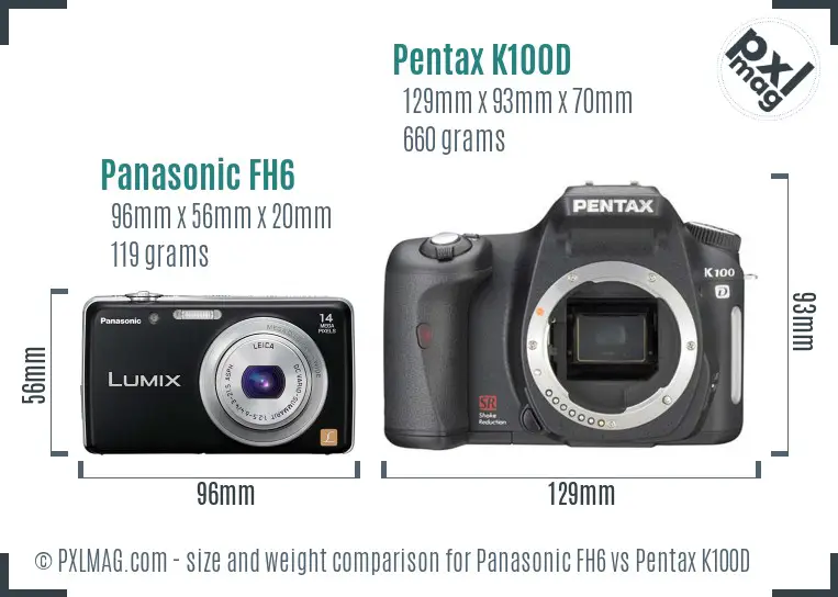 Panasonic FH6 vs Pentax K100D size comparison Panasonic FH6 vs Pentax K100D size comparison