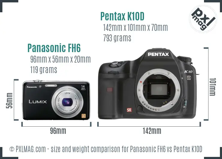 Panasonic FH6 vs Pentax K10D size comparison