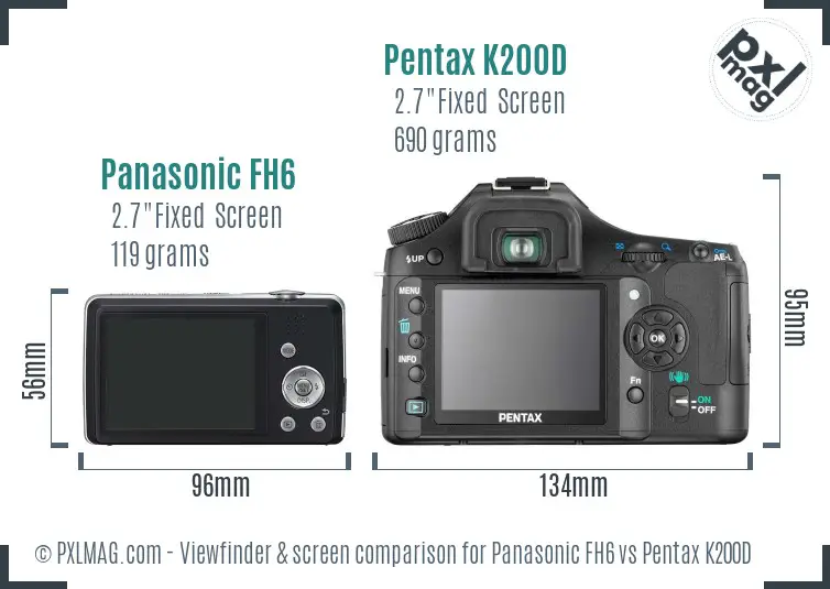 Panasonic FH6 vs Pentax K200D Screen and Viewfinder comparison