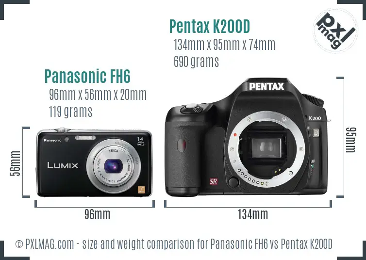 Panasonic FH6 vs Pentax K200D size comparison