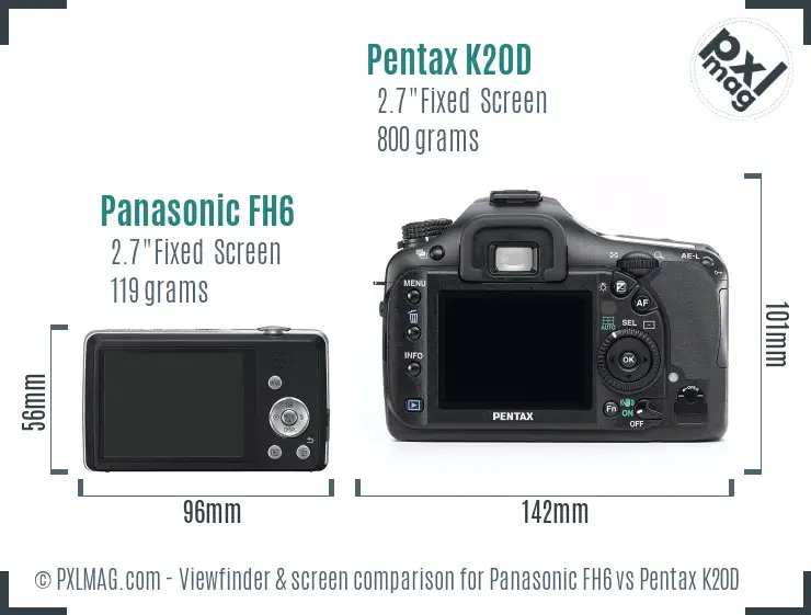 Panasonic FH6 vs Pentax K20D Screen and Viewfinder comparison