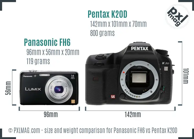 Panasonic FH6 vs Pentax K20D size comparison