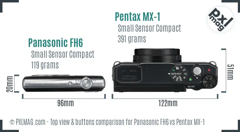 Panasonic FH6 vs Pentax MX-1 top view buttons comparison