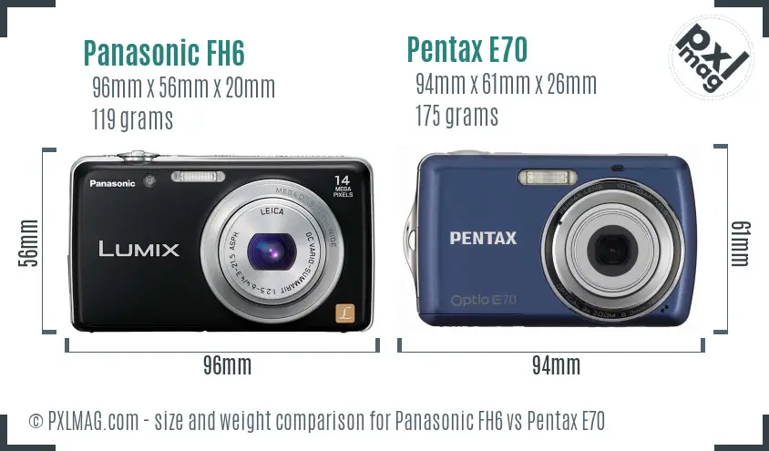 Panasonic FH6 vs Pentax E70 size comparison