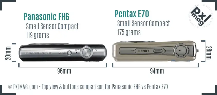 Panasonic FH6 vs Pentax E70 top view buttons comparison