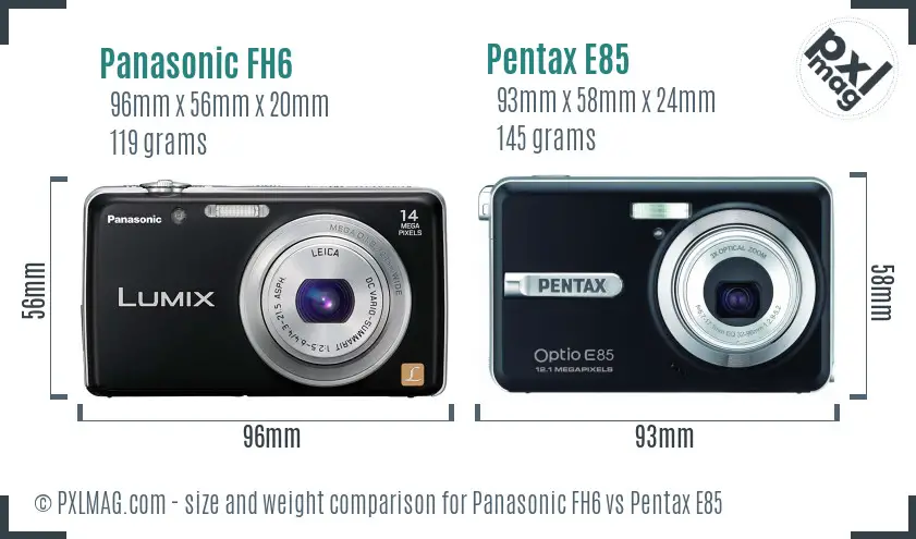 Panasonic FH6 vs Pentax E85 size comparison