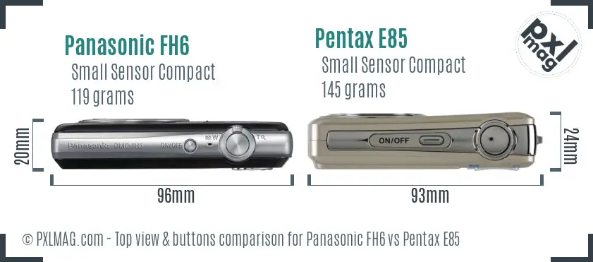 Panasonic FH6 vs Pentax E85 top view buttons comparison