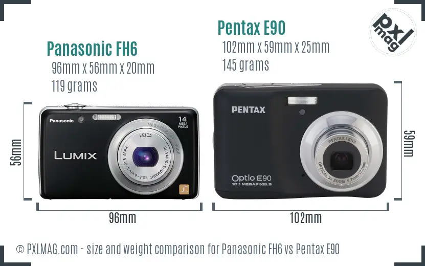 Panasonic FH6 vs Pentax E90 size comparison