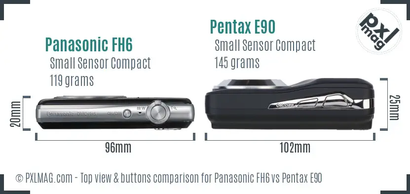 Panasonic FH6 vs Pentax E90 top view buttons comparison