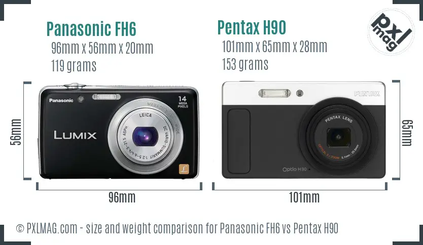 Panasonic FH6 vs Pentax H90 size comparison