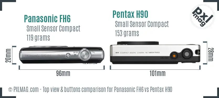 Panasonic FH6 vs Pentax H90 top view buttons comparison