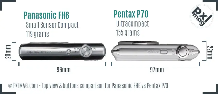 Panasonic FH6 vs Pentax P70 top view buttons comparison