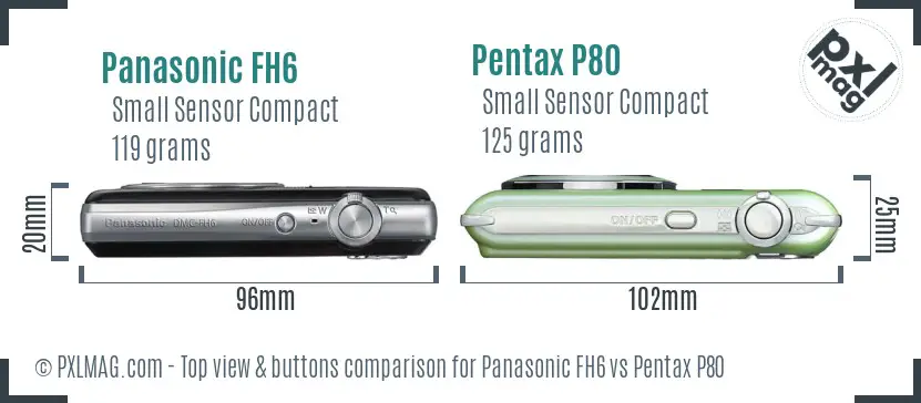 Panasonic FH6 vs Pentax P80 top view buttons comparison