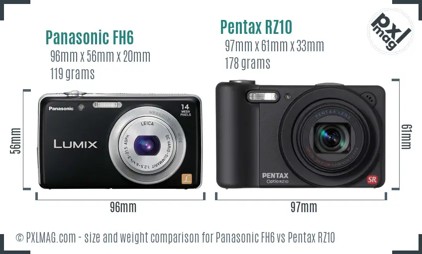 Panasonic FH6 vs Pentax RZ10 size comparison