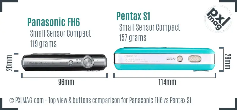 Panasonic FH6 vs Pentax S1 top view buttons comparison