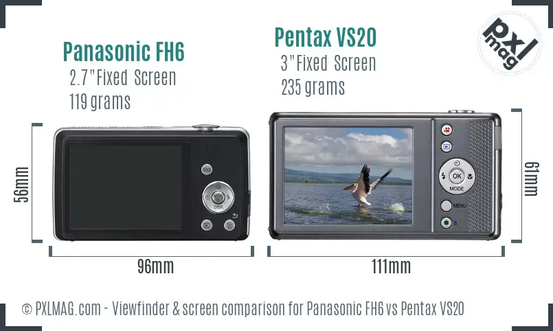Panasonic FH6 vs Pentax VS20 Screen and Viewfinder comparison