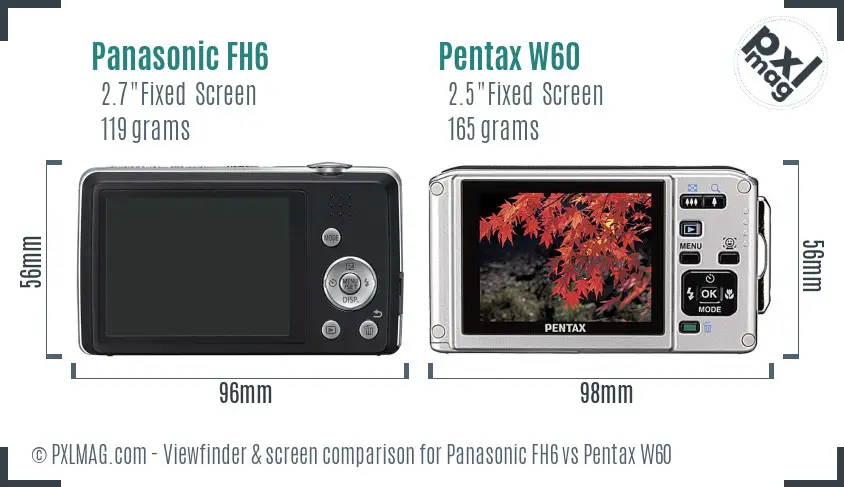 Panasonic FH6 vs Pentax W60 Screen and Viewfinder comparison