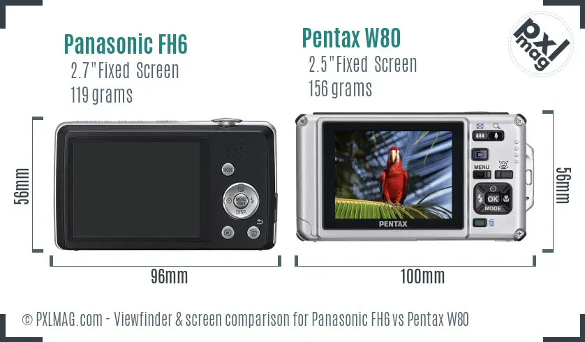 Panasonic FH6 vs Pentax W80 Screen and Viewfinder comparison
