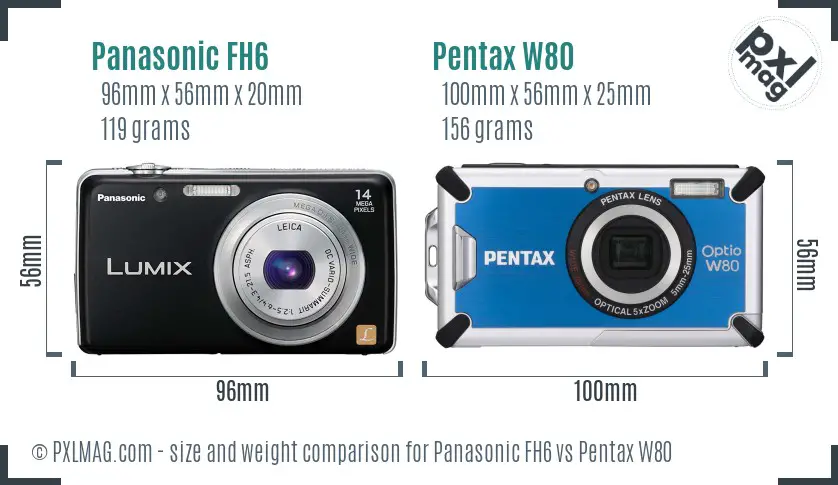 Panasonic FH6 vs Pentax W80 size comparison