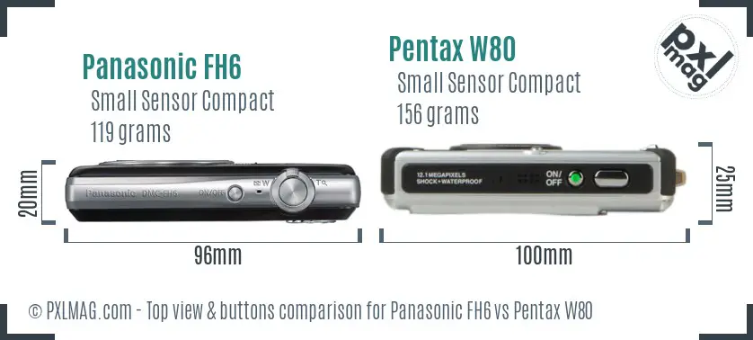 Panasonic FH6 vs Pentax W80 top view buttons comparison
